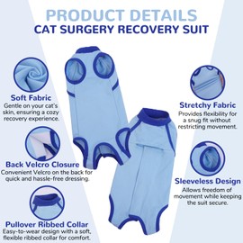 Hjyokuso Cat Recovery Suit Post Surgery, Breathable Cat Surgery Recovery Suit, Soft Cat Onesie for Abdominal Wounds, Spay, Female Cat Post Surgery Suit, Anti-Lick Shirt, E-Collar Alternative for Cats