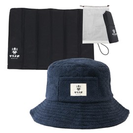 MRG] [np] Sauna People, Sauna Mat, Large, Foldable, Thick, Storage Bag Included, Washable, Compact, Lightweight, Bedrock Bath Mat, Stylish, Cute, Sauna Goods (02. Mat + Sauna Hat (Navy))