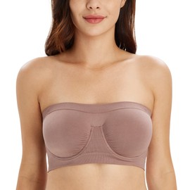 DotVol Women's Seamless Underwired Bandeau Bra, mocha, M
