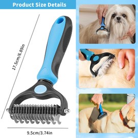 2 PCS Professional Dog Cat Grooming Brush, Double-Sided Pet Shedding Grooming Tool, Dematting Comb for Effective Hair Removal, Undercoat Rake Comb for Deshedding, Mats, Tangles Removing (Blue)