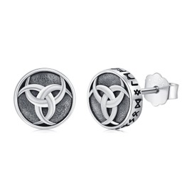 Viking Earrings 925 Sterling Silver Gothic Stud Earrings Hypoallergenic Punk Earring Rune Norse Jewelry Gifts for Women Men Birthday, Sterling Silver, No Gemstone