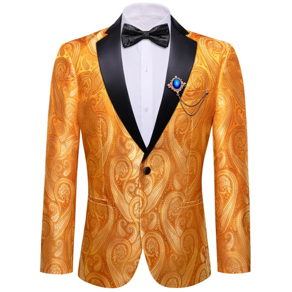 Barry.Wang Mens Floral Blazer Orange Notched Lapel Suit Jacket Rose