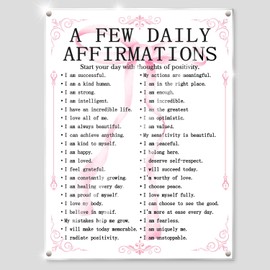 Pink Room Decor for Teen Girls, A Few Daily Affirmations Acrylic Decoration, Girly Wall Art for Living Room Bedroom Bathroom Office Coffee, Daily Positive Affirmations Motivational Sign