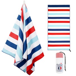 Exclusivo Mezcla Microfiber Quick Dry Beach Towel, Oversized Sand Free Beach Towel for Travel/Camping/Sports (Striped Navy, 76x152 CM - Super Absorbent, Compact and Lightweight