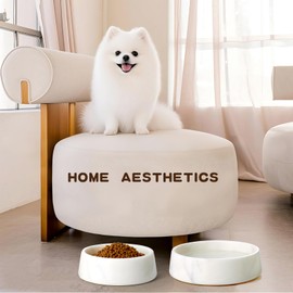 SAMAH White Marble Dog Bowl, Non-Slip Dog Food Water Bowl, Small Weighted Stone Dish, Natural Marble Heavy Pet Bowl, Easy to Clean, Gifts for Cat Lovers, Perfect Cat Dog Gifts, Holds 4 Cups(5 lbs)