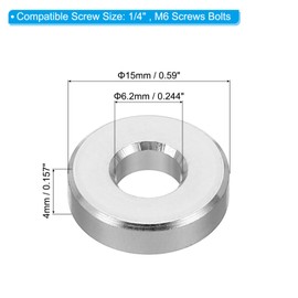 PATIKIL M6 Aluminum Spacer 5pcs Metal Spacer Aluminum Round 6.2mm ID x 15mm OD x 4mm Large Thickness Aluminum Spacer Screw Standoffs 1/4" or M6 Screw Bolts