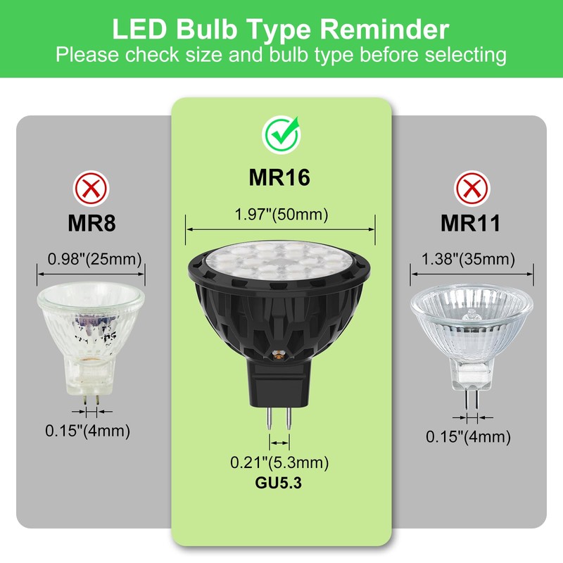 MR16 LED Bulbs Dimmable, Warm White 2700K, 5W 610LM, AC/DC
