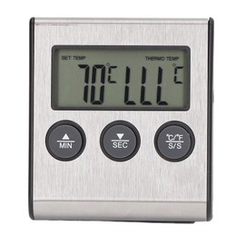 Digital Meat Thermometer with Timer, 1M Stainless Steel Probe - 250℃/482℉ Oven Safe Food Thermometer for Grilling, Baking & BBQ, Magnetic Back & Stand