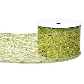 anshome Green Sparkling Glitter Mesh Wired Ribbon, 2.5" x 10 Yards Green Glitter Wire Edge Ribbons Solid Color Burlap Fabric Ribbon for Gift Wrapping Wedding Bows Ornaments Festival Wreath Decor