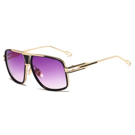 Kimorn Sunglasses For Men Retor Goggle Metal Frame Sun Glasses k0336 (Gold Frame Gradient Purple Lens)