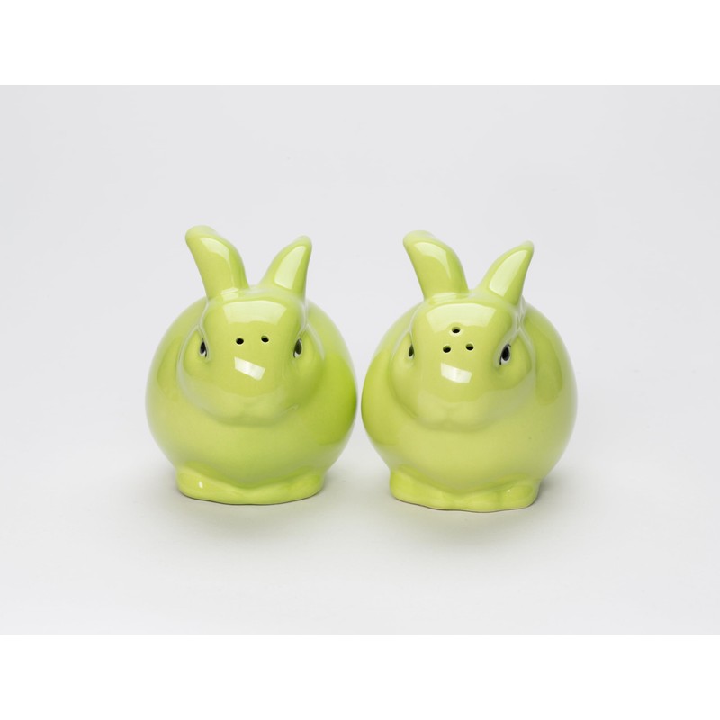 Fine Ceramic Green Bunny Rabbit Salt & Pepper Shakers Set,