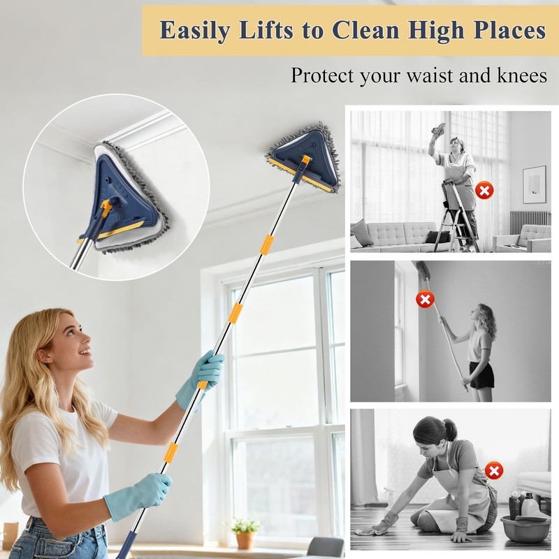 Baseboard Cleaner Tool with 78" Long Handle, 5-in-1 Wall Mop