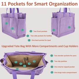 UERRUAM Women Tote Bag with Zipper and Compartments,Large Corduroy Purse,Lightweight Laptop Work Bag Crossbody Bag for Travel,L,Purple