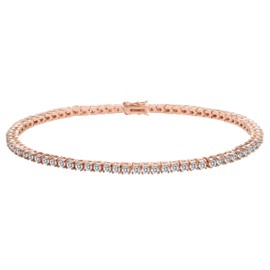 Dunnett Taylor Rose Gold Plated 2mm Cubic Zirconia Classic Tennis Bracelet for Women