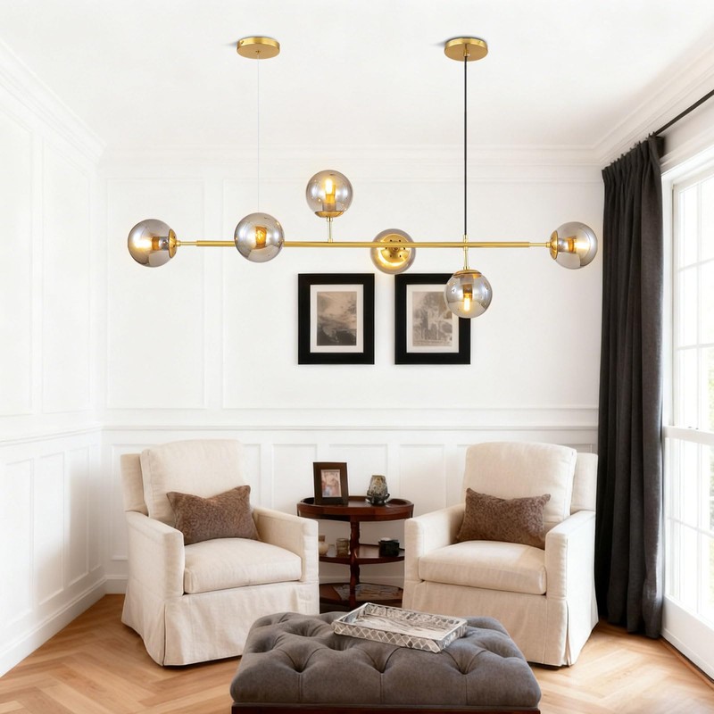 WYIXHOOG Mid-Century Modern Chandelier 6-Light Linear Pendant Light with Globe