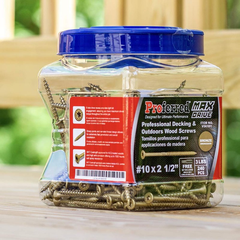 Proferred MAX Drive Professional Decking & Outdoors Wood Screws, Bronze