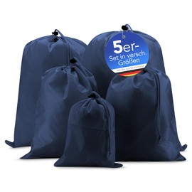 EAZY CASE Suitcase Packing Bag Set, 5 Pieces, Travel Bag in Various Sizes, Suitcase Organiser Also for Backpacks and Bags, Laundry Bag, Storage Bag with Drawstring, Dark Blue, Blue