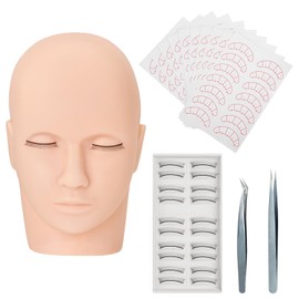 Yekavo Eyelash Extension Set, Professional Eyelash Extensions Set, Exercise Set with Mannequin Head, 10 Pairs of Lashes and Mapping Paper, 2 Blue Tweezers Training Set for Beginners Training