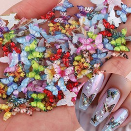FNKFNK Butterfly Nail Charms Micro Resin Butterflies Nail Art Rhinestones 3D Mixed Colorful Summer Nail Jewelry Cute Butterfly Nail Jewelry Nail Art Supplies for Women DIY Nails Manicure Decor 100Pcs