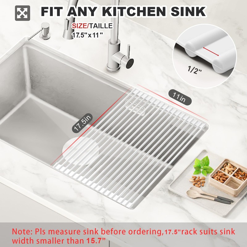 MERRYBOX Roll Up Over The Sink Dish Drying Rack Silicone