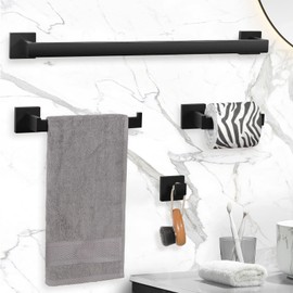 VELIMAX Premium Stainless Steel 4 Pieces Bathroom Hardware Accessories Set Wall Mounted Towel Bar Set, Matte Black, 24-Inch