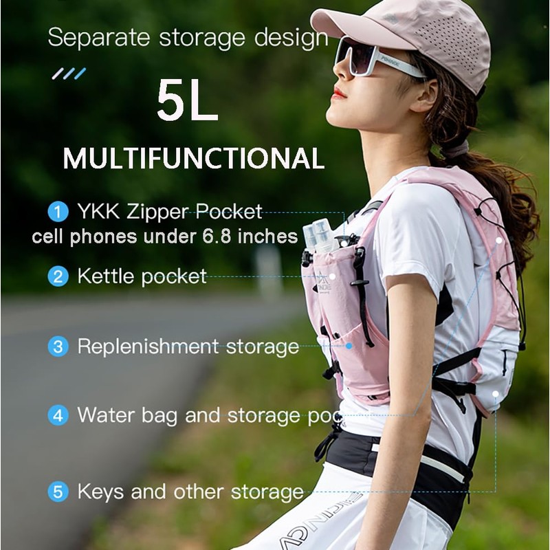 AWKSPORTS 5L Running Hydration Vest Backpack for Men Women, Adjustable
