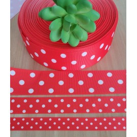 Unbranded 5/8, 7/8 & 1.5” (1 YD) Red & White Polka Dot Grosgrain Ribbon Cheer Bow Ribbon - 7/8 inch