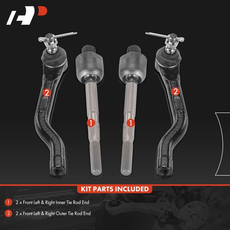 A-Premium Set of 4, Front Inner & Outer Tie Rod
