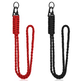 Lusofie 2Pcs Keychain Lanyard Heavy Duty Paracord Lanyard Neck Braided Wrist Lanyard Paracord Neck Lanyard for Keys ID Badges, Black, Red, One size