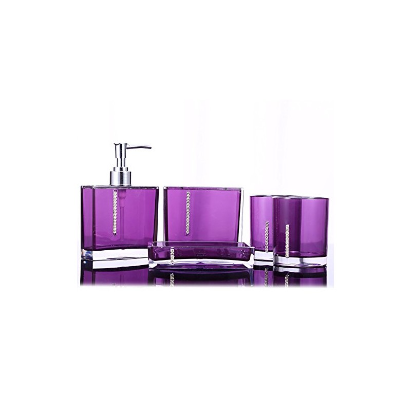 Juego de Accesorios de Baño Moderno de Acrílico Morado, 5