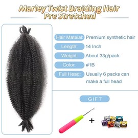Marley Twist Braiding Hair 14 inch 6 Packs Marley Hair Spring Twist Hair Passion Twist Hair Faux Locs Butterfly Locs Springy Afro Twist Hair Cuban Twist Hair Extensions(1B)