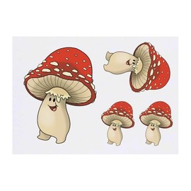 Azeeda 4 x 'Fliegenpilz-Charakter' Temporäre Tattoos - Wasserfest, Hautfreundlich & Ungiftig · Transfers in Verschiedenen Größen (TO00075406)