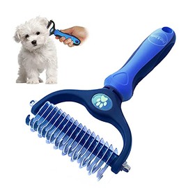 Pret & Lively 2 in 1 Pet Hair Dematting Tool, Tough Mats and Tangles, Undercoat Rake Comb, Dogs, Cats, Rabbits, Hairy Pets, Holiday Gift, Professional Grooming Brush For Deshedding, Extra Wide (Blue)
