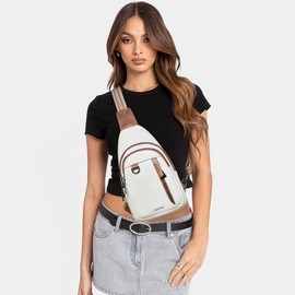 LATMAP Sling Bag for Women Men Leather Small Sling Backpack Daypack Anti Theft Fanny Pack Crossbody Purse Travel,BEIGE