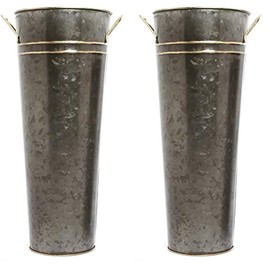 Hosley Set of 2 15 Inch High Metal Vases with Zinc Finish. Ideal Gift for Wedding Special Occasion Home Office Dried Floral Arrangements O5