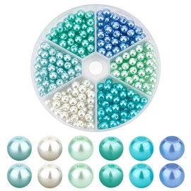 PH PandaHall 6 Colors Blue Green Series Pearl Beads, 6mm Glass Pearls Bracelet Making Kit Painted Round Spacer Beads for Jewellery Making Necklaces Bracelets DIY Crafts Supplies, 300Pcs
