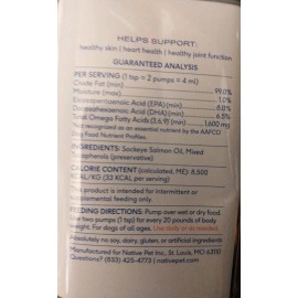 Native Wild Caught Alaskan Sockeye Salmon Oil for Dogs 8 oz Exp 2026+