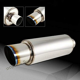 Weld-On Universal Muffler 4" Slant Burnt N1 Tip Stainless Steel Racing Weld-On Exhaust Muffler 2.5" Inlet
