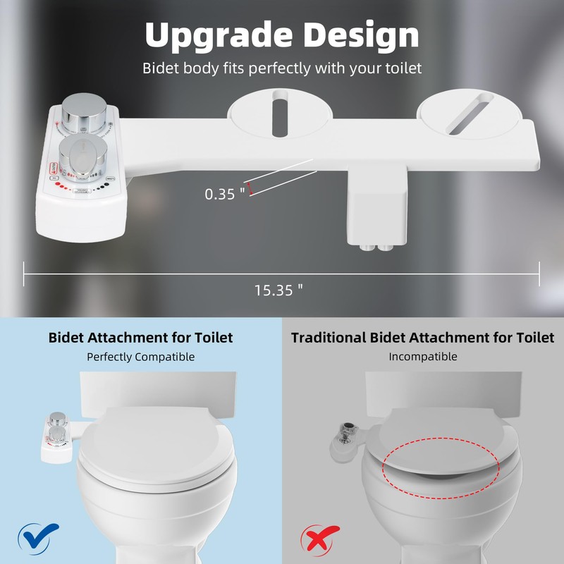 Hibbent Bidet Attachment for Toilet, Hot and Cold Water Spray
