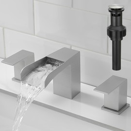 Kroias Brushed Nickel 8 Inch Widespread Bathroom Faucet Waterfall Bathroom Sink Faucet 3 Hole, 2 Handle Bathroom Vanity Faucet with Pop Up Drain and cUPC Supply Lines
