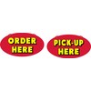 TAKE OUT RESTAURANT PICK UP AND ORDER HERE SIGN YELLOW