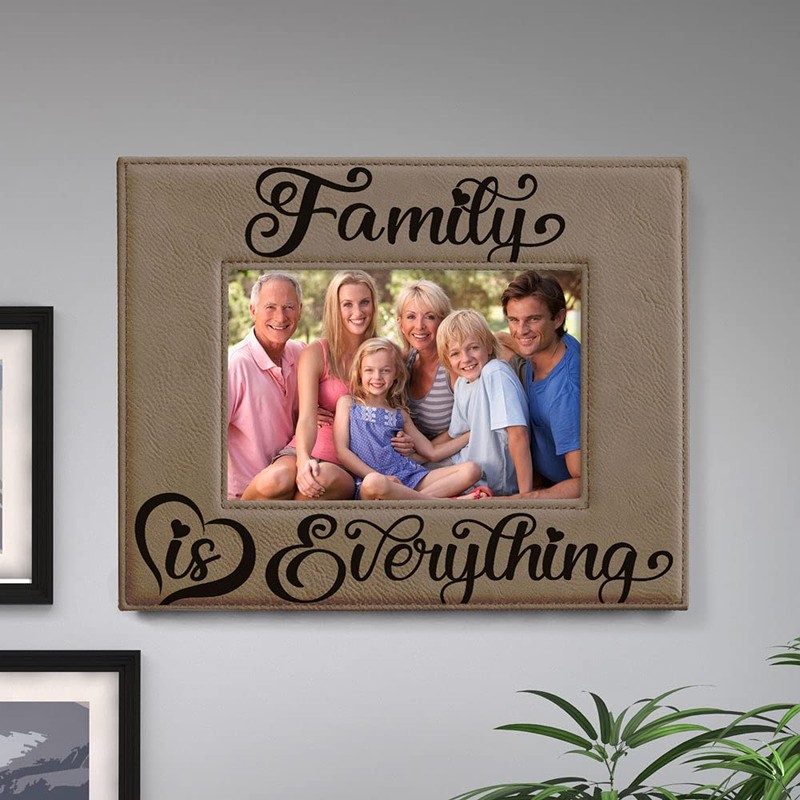 KATE POSH Family is Everything Engraved Leather Picture Frame (5x7-Horizontal)