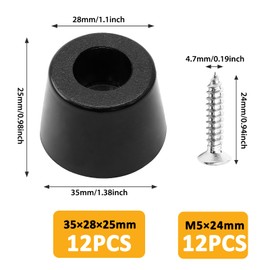 Auvotuis 12Pcs Round Rubber Feet with Stainless Screws, Black Chair Bumpers Pads for Cutting Board, Table, Cabinet, Sofa (35x28x25mm)