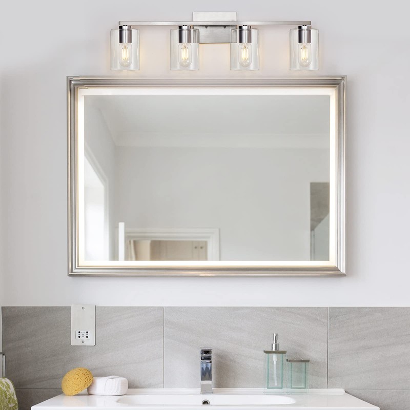DRNANLIT 4-Light Bathroom Vanity Light Fixture, Brushed Nickel with Clear