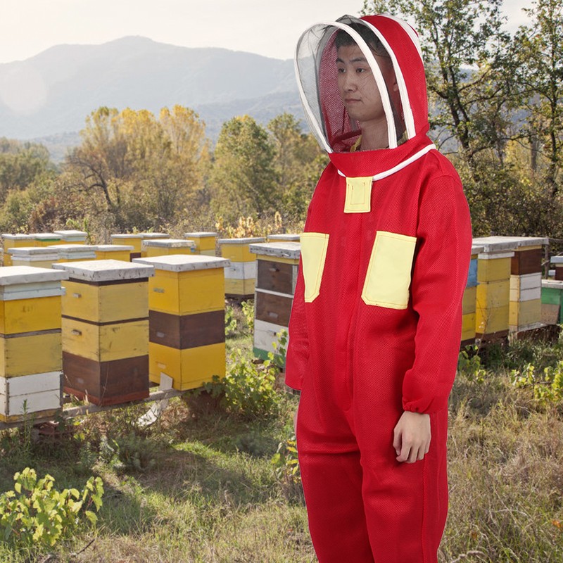 Red Beekeeping Protective Suit with Double Zipper Breathable Bee Suits