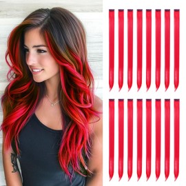 HappClan Red Hair Extensions, 16 Pcs Colorful Clip in Hair Extensions Synthetic, 22 inch Rainbow Hairpieces for Girls Women Kids Favor Gift & Cosplay Dress Up Fashion Party Birthday (Red Hair)
