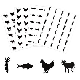 OLYCRAFT 480Pcs 4 Styles Black Menu Choice Stickers 1.5 Inch Self-Adhesive Food Choice Sticker Rooster/Carrot/Fish/Cattle Wedding Meal Stickers Indicator Sticker for Place Card Wedding Party Supplies