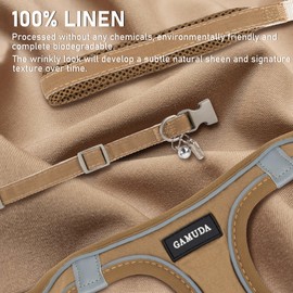 GAMUDA Small Pet Harness Collar and Leash Set, Step in No Chock No Pull Linen Fabric Soft Mesh Dog Vest Harnesses Reflective for Dogs Puppy Cats Kitten Rabbit (Brown, S)