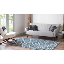Unique Loom Matrix Trellis Collection Area Rug - Motif (7' 1" x 10' Rectangle, Blue/ Ivory)