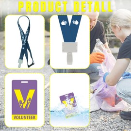 25 Pack Volunteer Lanyard with Plastic Card Set,Vistor PVC Badges Bulk Identification Pass Card for School,Church,Fundraising, Events, Activities (Green)